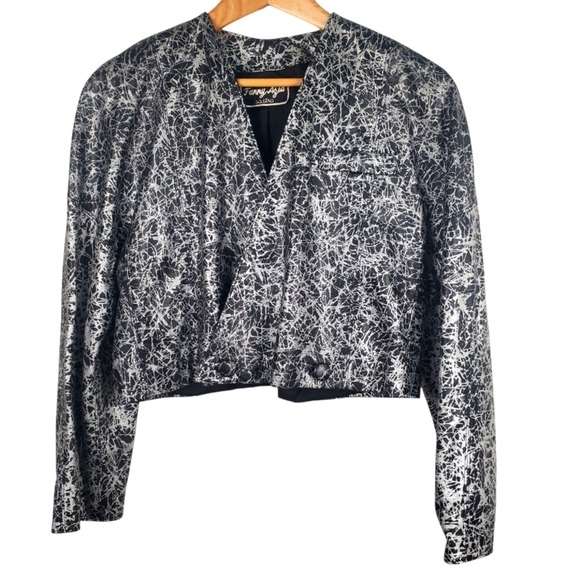 Made In Argentina Black and Silver Spatter Paint Moto Jacket. Women's M/L - Picture 1 of 11